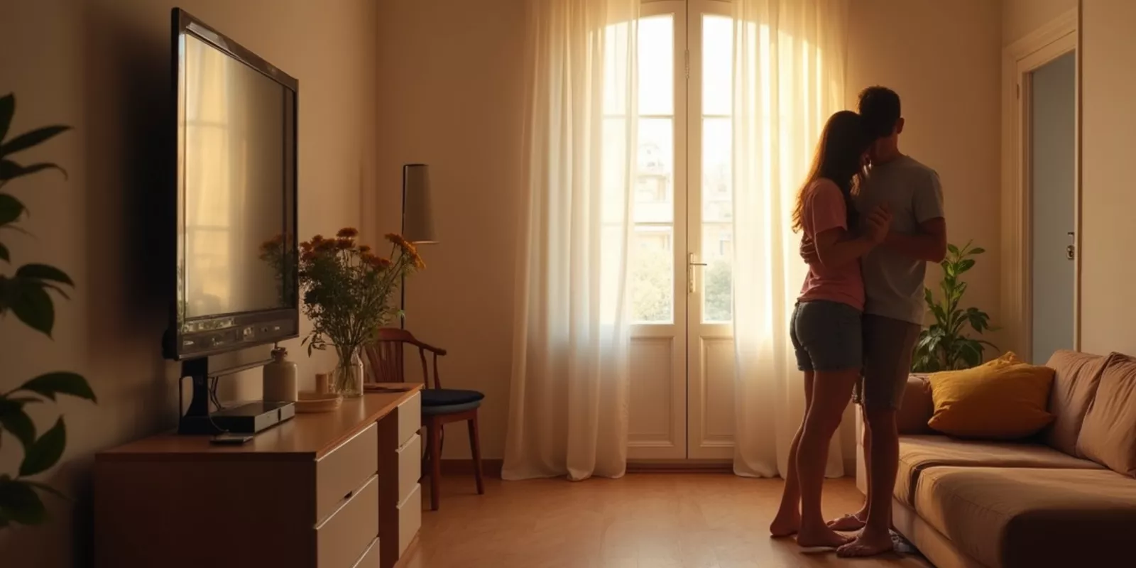 Comprador observando con atención el interior de una vivienda luminosa en Madrid antes de tomar una decisión.