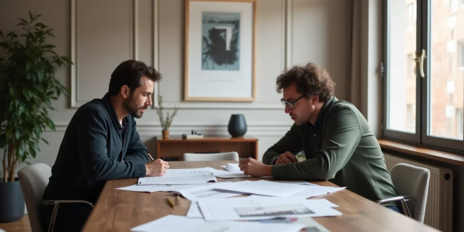 Propietario y profesional revisando acabados y prioridades de una reforma en una vivienda de Madrid.
