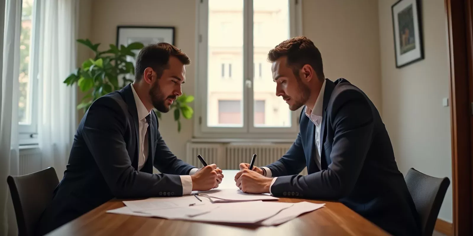 Propietario revisando documentación de su vivienda con un profesional antes de vender en Madrid