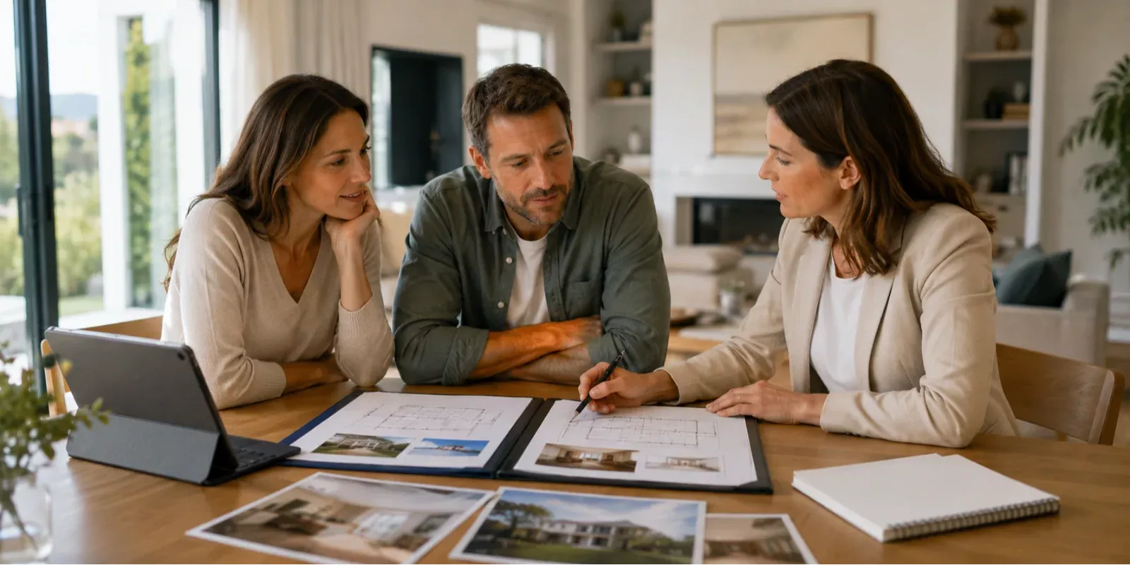 Propietarios y profesional coordinando la venta de una vivienda y la compra de otra en Madrid