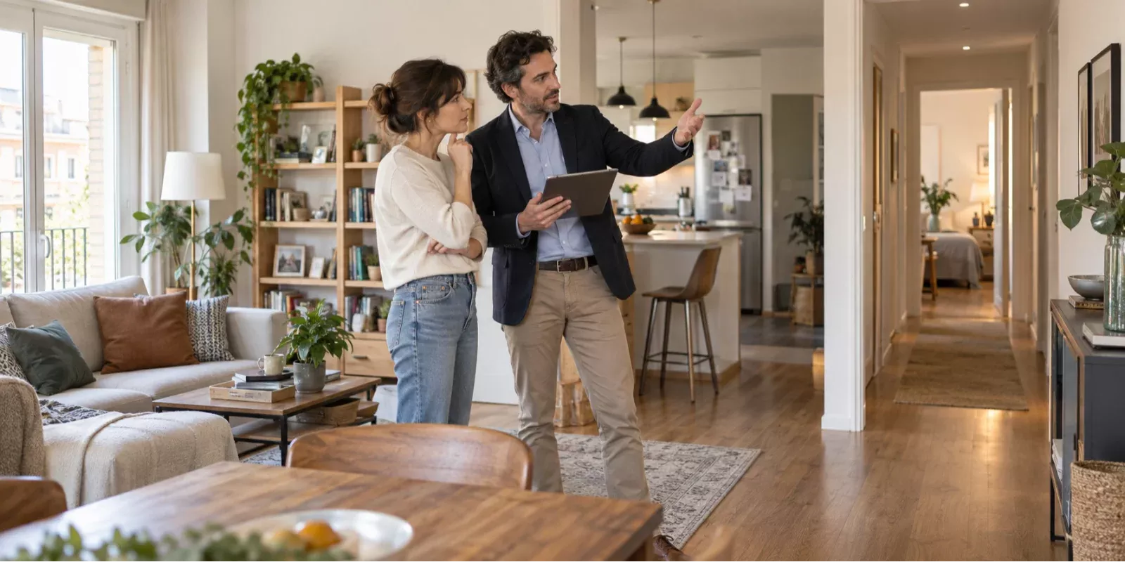 Propietario y profesional analizando cómo redistribuir una vivienda según su uso cotidiano en Madrid