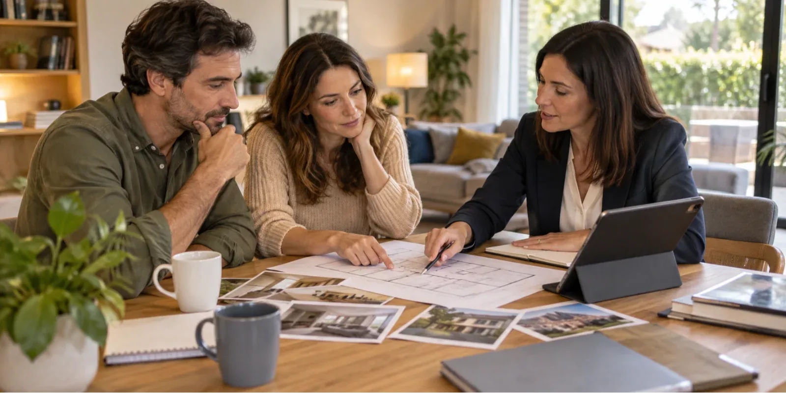 Familia y profesional ordenando prioridades antes de cambiar de vivienda en Madrid