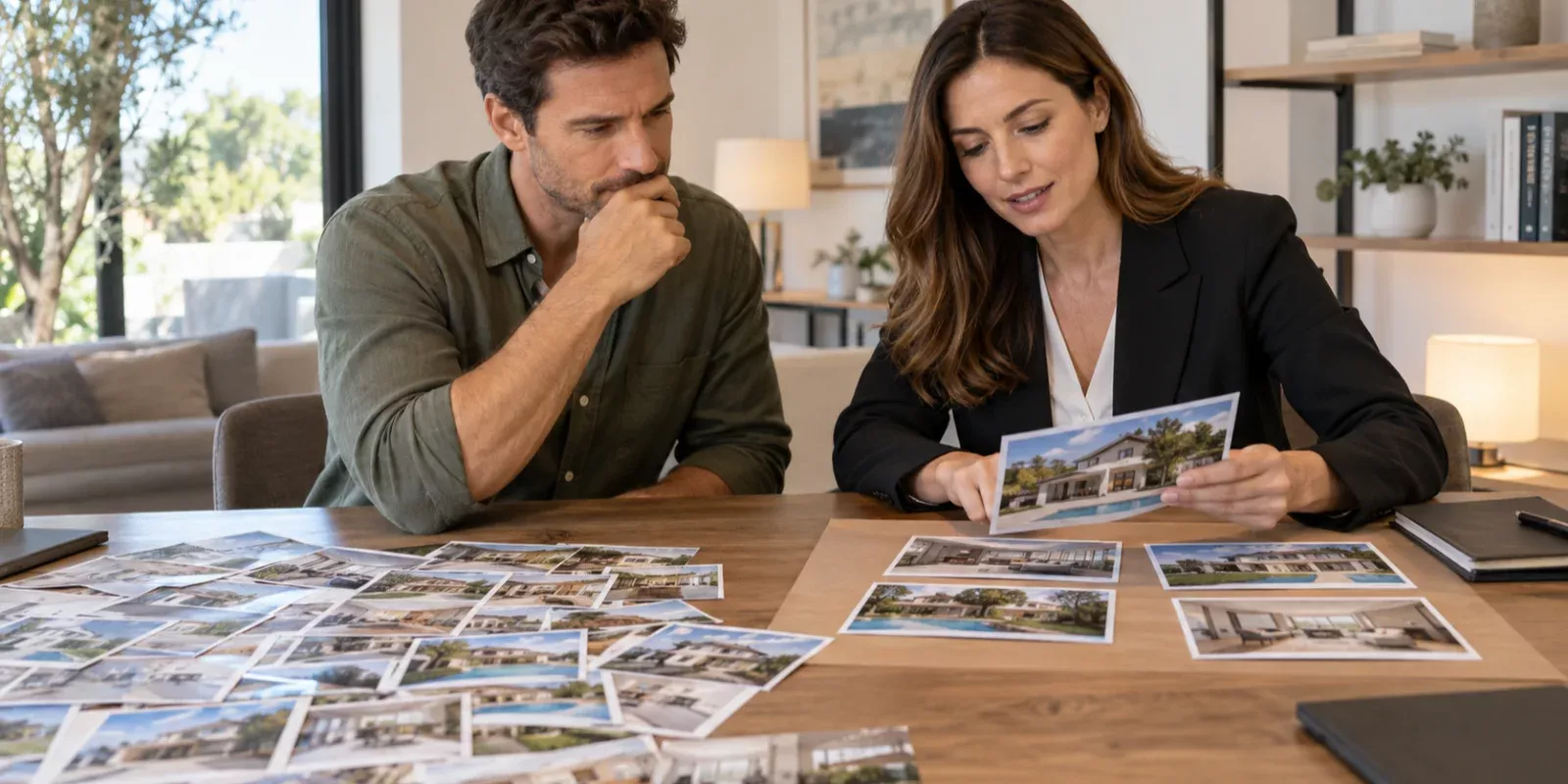 Comprador y profesional analizando qué viviendas de la oferta disponible encajan realmente con su búsqueda en Madrid